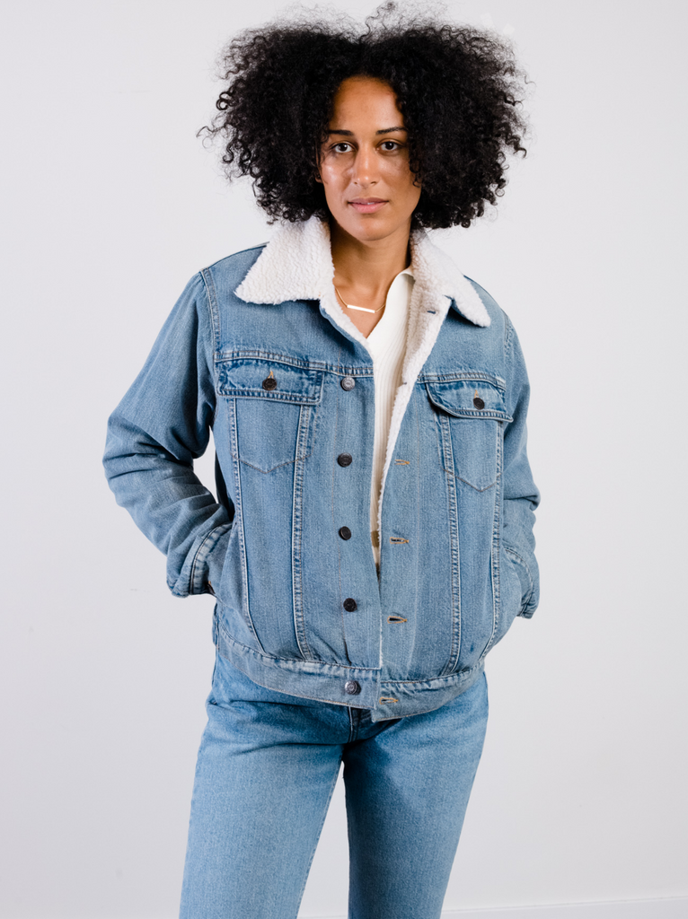 Denim jacket with sherpa best sale